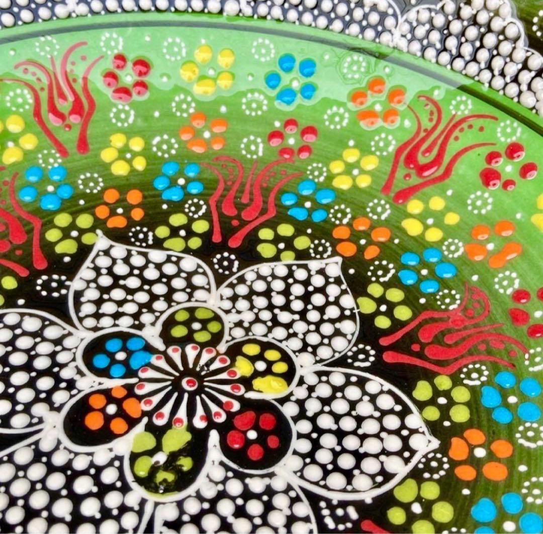 31.5cm☆新品☆トルコ陶器 特大サイズ ボウル ＊グリーン＊キュタフヤ陶器＊