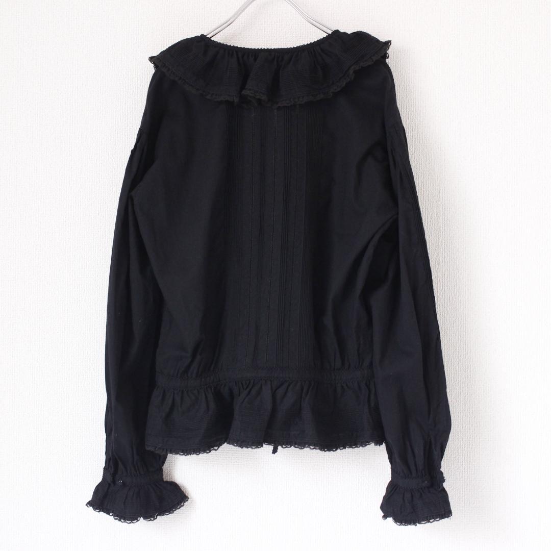 PINKHOUSE 長袖ブラウス Fサイズ ブラック リボン ピコフリル レース