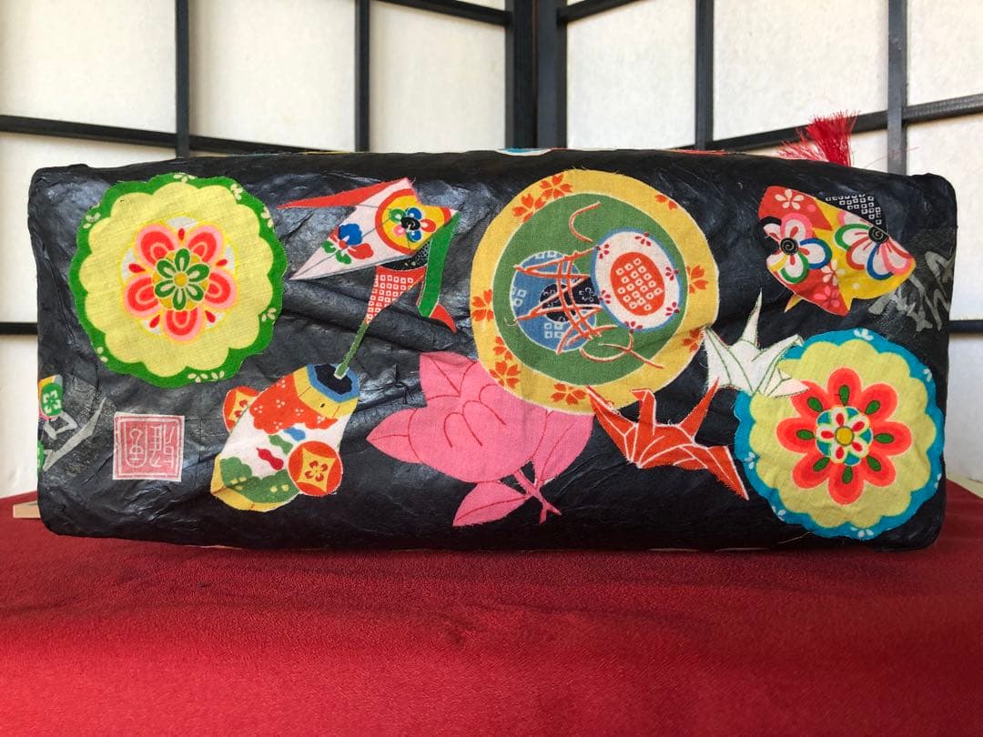 一閑張り　一閑張りバック　 犬張子 狛犬　古布沢山　可愛い　 少し大きめ