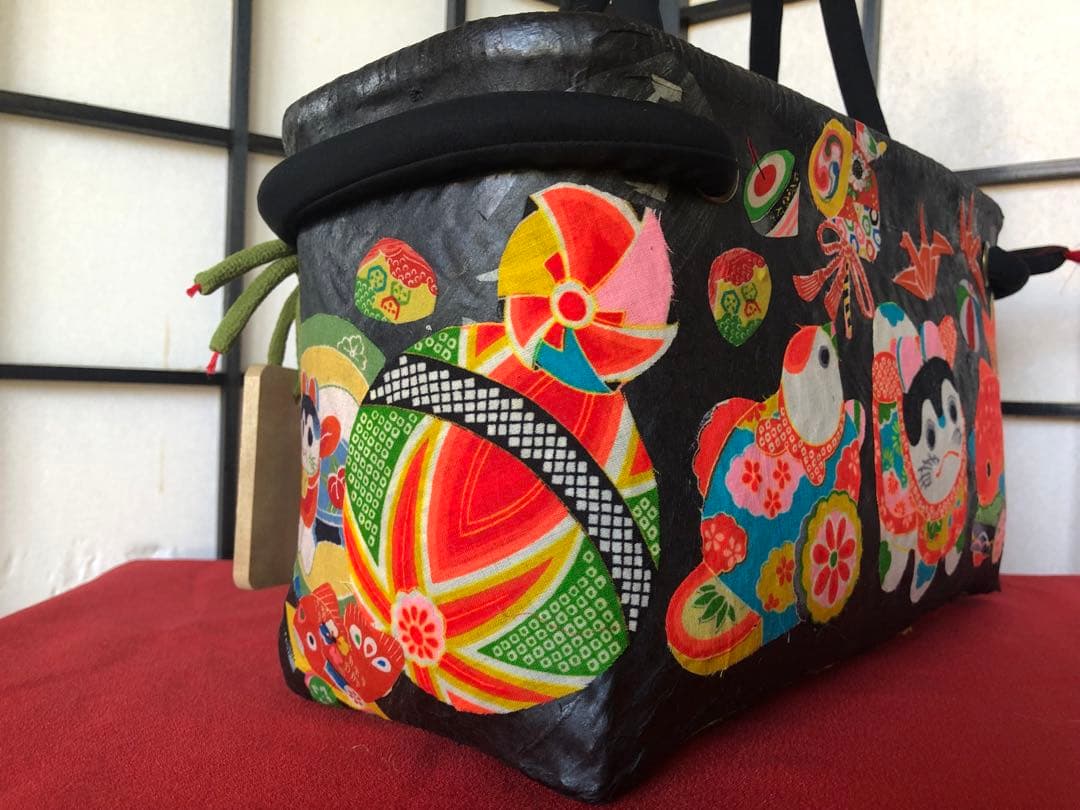 一閑張り　一閑張りバック　 犬張子 狛犬　古布沢山　可愛い　 少し大きめ