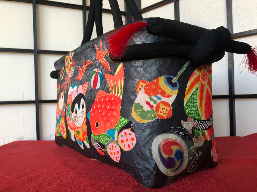 一閑張り　一閑張りバック　 犬張子 狛犬　古布沢山　可愛い　 少し大きめ