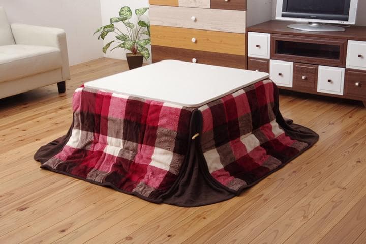 ◯省スペースこたつ薄掛け布団単品赤チェック柄 ローズ　180×220cm