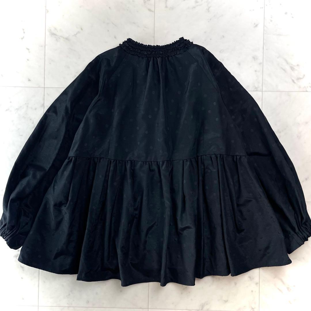 美品 Sonoソーノ 近年 シャドードットフリルブラウス ギャザー 洗える 黒