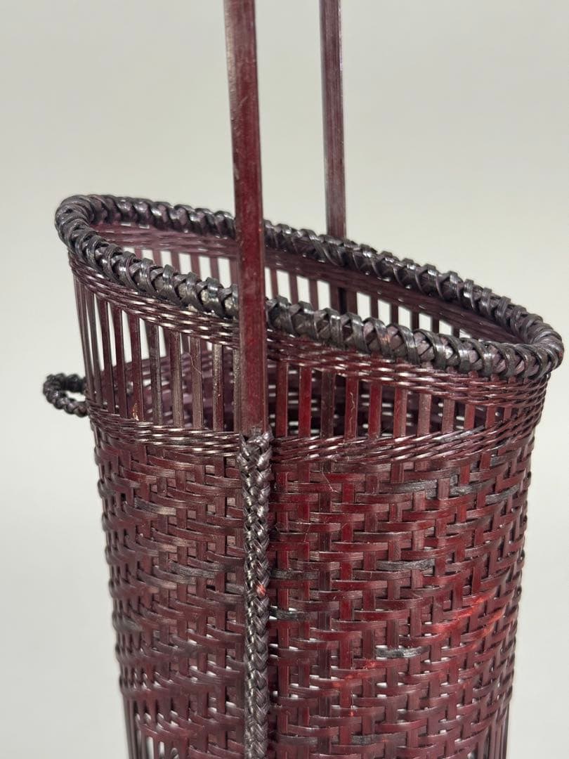 竹籠　渡辺竹清作　掛け花入　いけばな　茶花　小原流　竹細工　竹編手付　花器