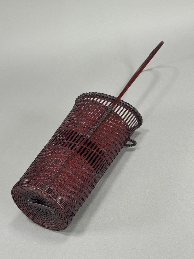 竹籠　渡辺竹清作　掛け花入　いけばな　茶花　小原流　竹細工　竹編手付　花器