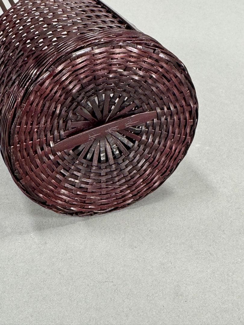 竹籠　渡辺竹清作　掛け花入　いけばな　茶花　小原流　竹細工　竹編手付　花器