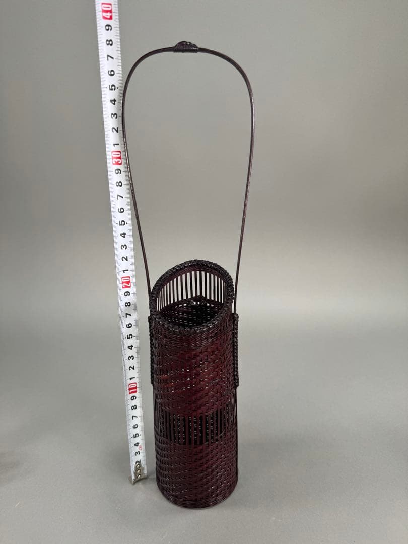 竹籠　渡辺竹清作　掛け花入　いけばな　茶花　小原流　竹細工　竹編手付　花器