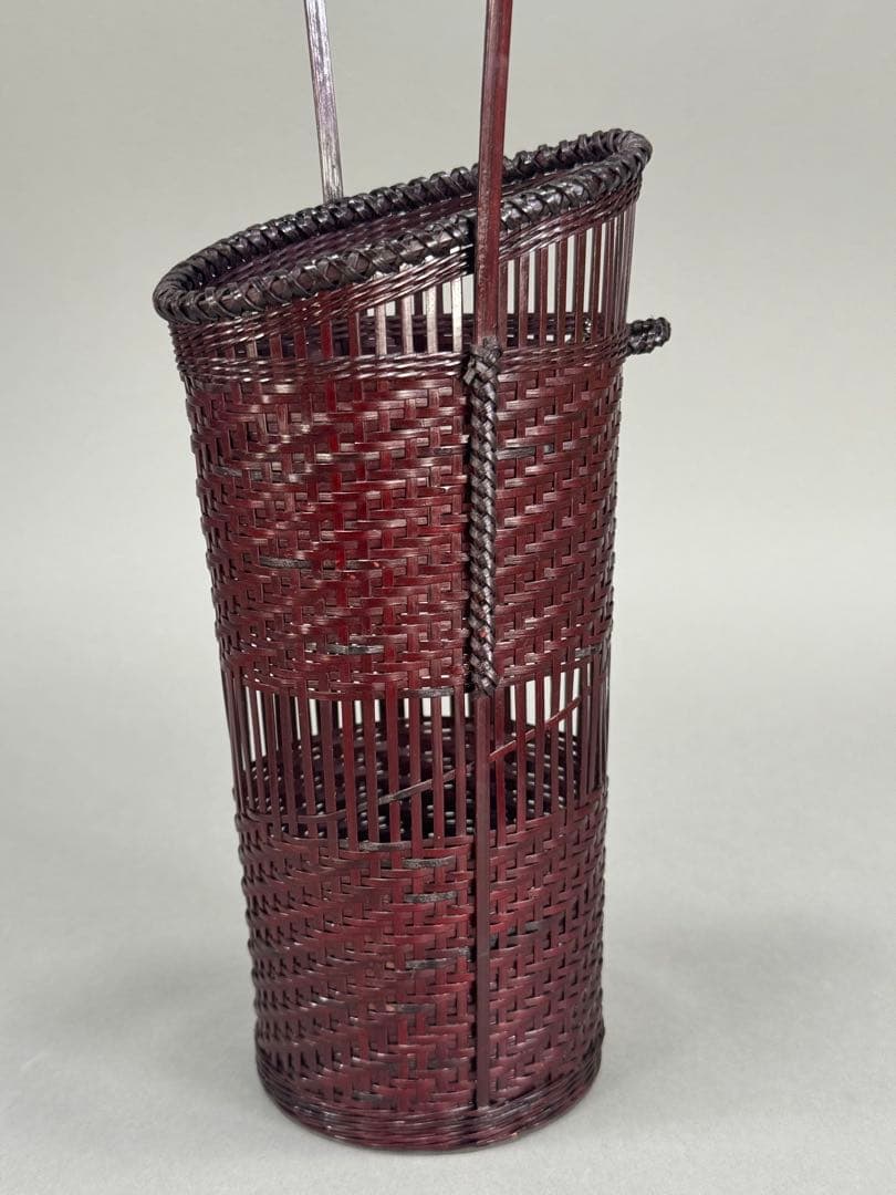 竹籠　渡辺竹清作　掛け花入　いけばな　茶花　小原流　竹細工　竹編手付　花器