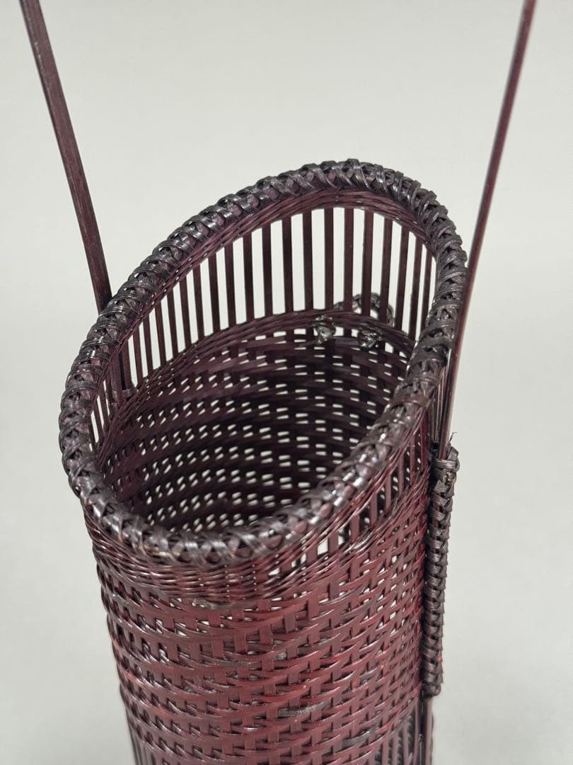 竹籠　渡辺竹清作　掛け花入　いけばな　茶花　小原流　竹細工　竹編手付　花器