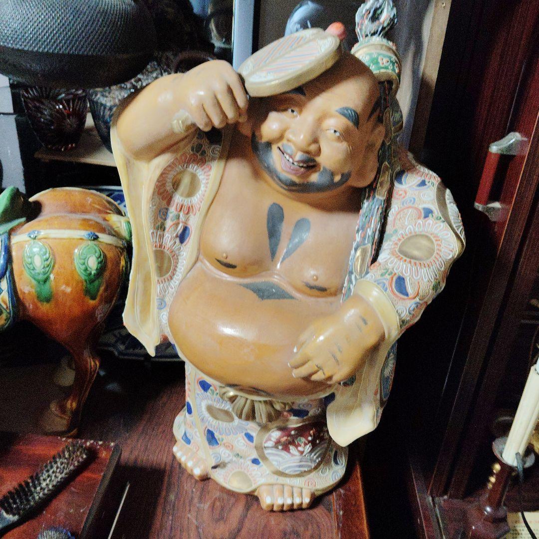 陶器製 笑顔の福の神 市松人形 約30cm