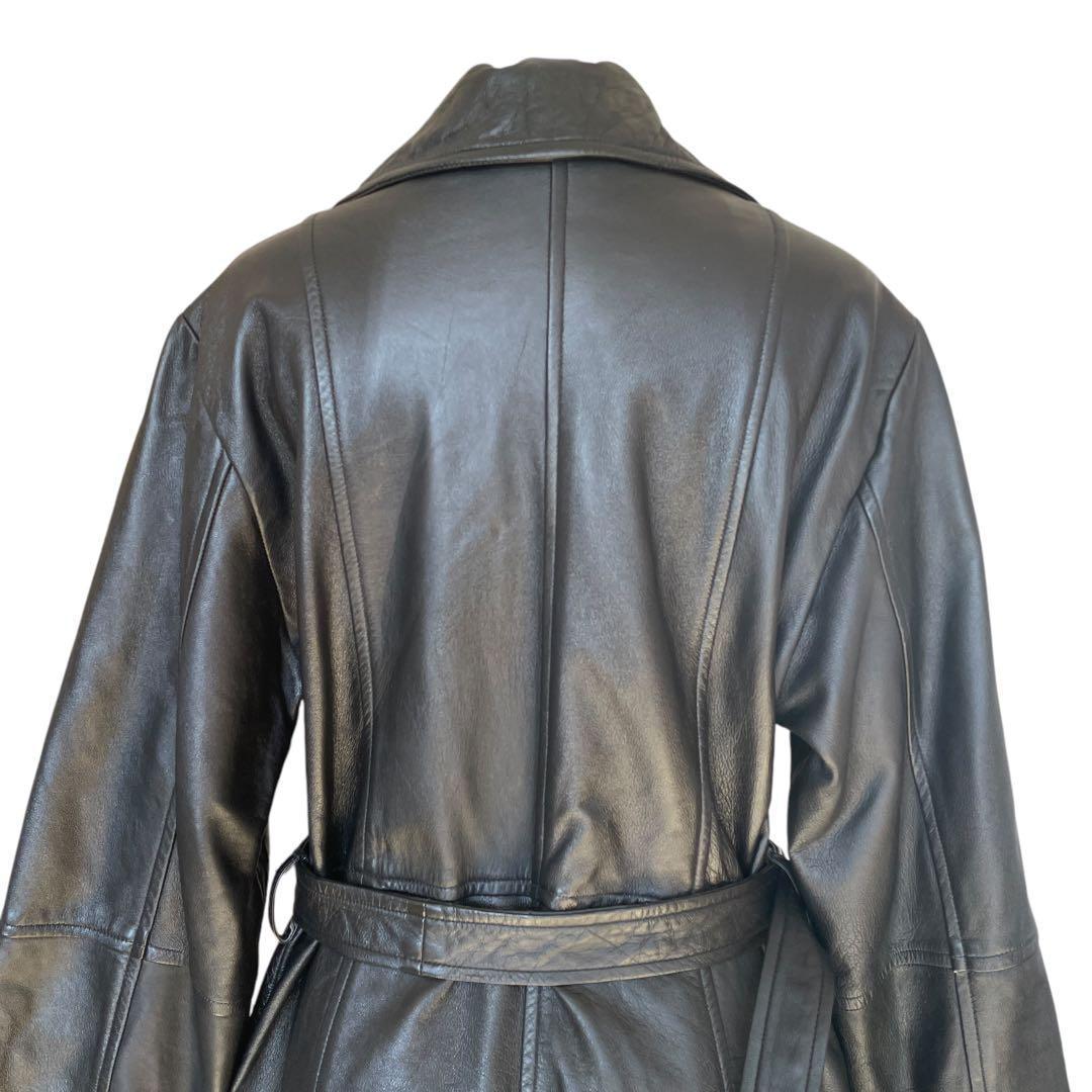 ミスアリス 羊革　レザーコート レザージャケット ベルト付 ひざ丈 ブラック