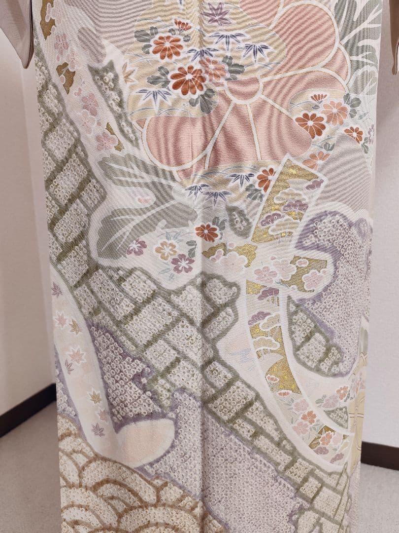 ❰6542❱ フルセット　色留袖　松竹梅　絞り　袋帯　帯締め　帯揚げ　正絹　着物