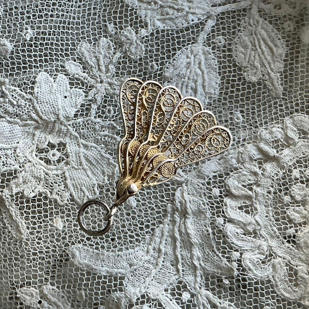 フランスアンティーク　ミニチュア　エヴァンタイユ　扇子　ミニョネット　ペンダント