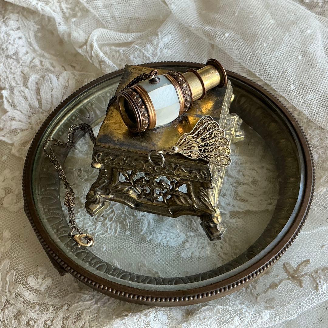 フランスアンティーク　ミニチュア　エヴァンタイユ　扇子　ミニョネット　ペンダント