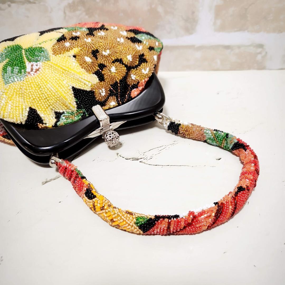 ★【はしもと】皇室御用達 大正ロマン-昭和レトロガマ口 ビーズバッグ カラフル