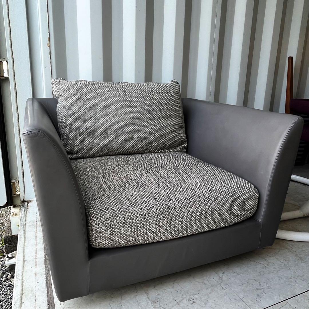 取付無料！アルフレックス Aソファ 本革チャコールグレーファブリック1Pソファ✨