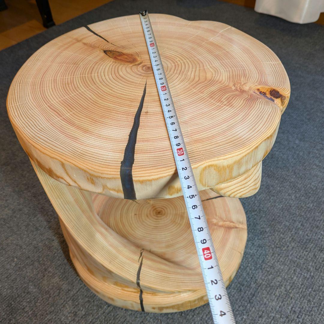 檜　丸太　椅子　スツール　くり抜き　ねじり　レジン　高さ約32.5cm