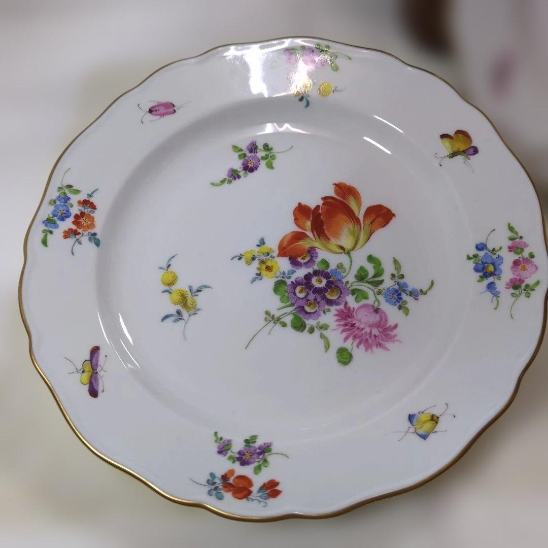 未使用品 Meissen マイセン 花のブーケと昆虫 プレート2枚