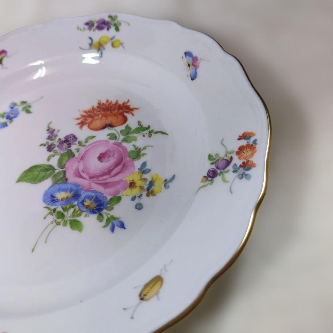 未使用品 Meissen マイセン 花のブーケと昆虫 プレート2枚