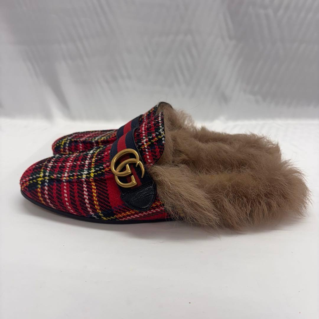 GUCCI プリンスタウン　タータンチェック　ファーミュール　497309