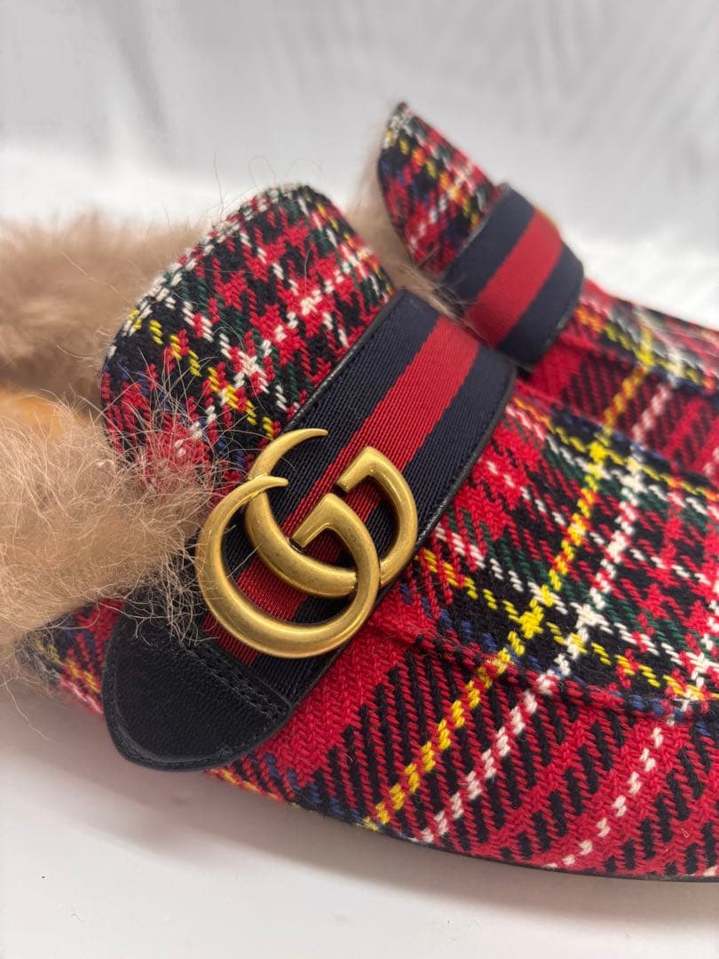 GUCCI プリンスタウン　タータンチェック　ファーミュール　497309