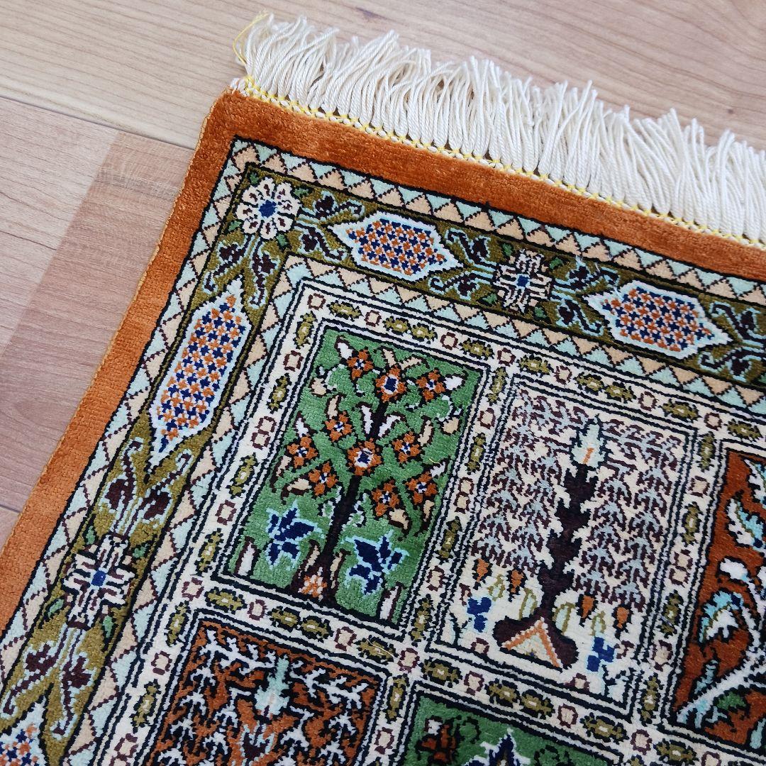 Y3371 高級ペルシャ絨毯 クム ババイ工房 シルク 手織り81万ノット