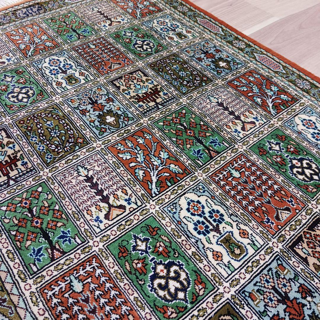 Y3371 高級ペルシャ絨毯 クム ババイ工房 シルク 手織り81万ノット