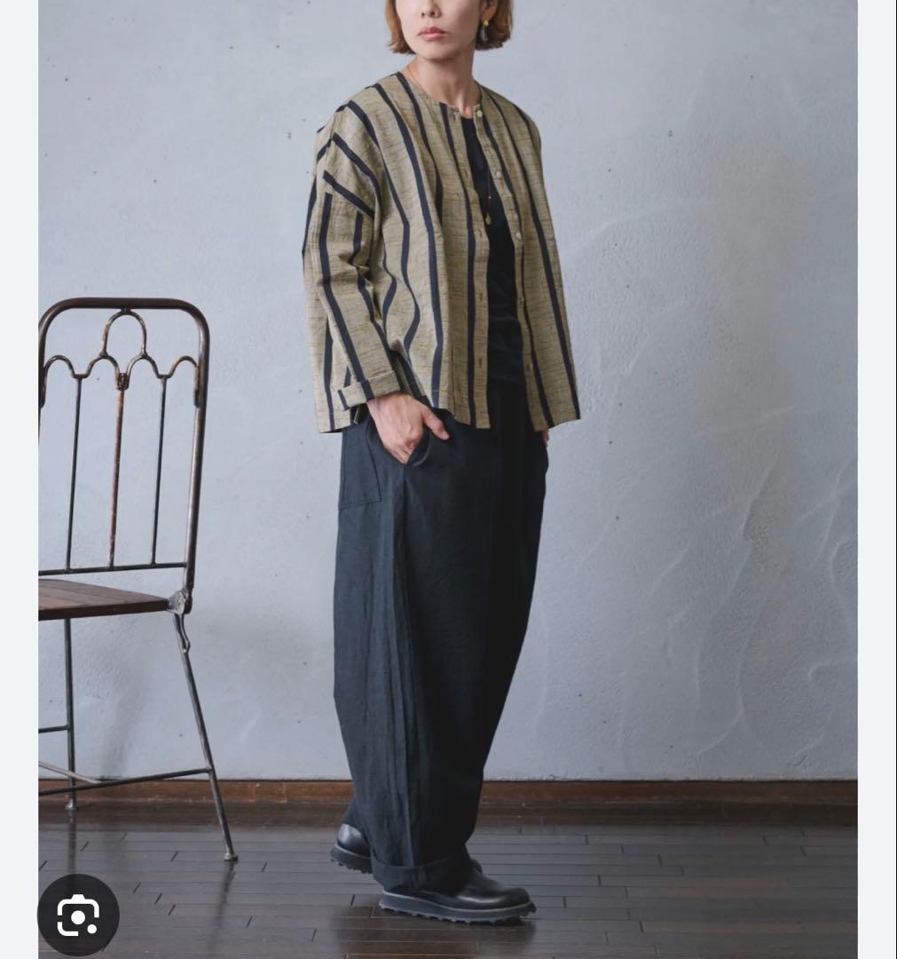 ヤンマ産業 ヤンマ 丸首ボタンシャツ ショート丈 ともえ縞