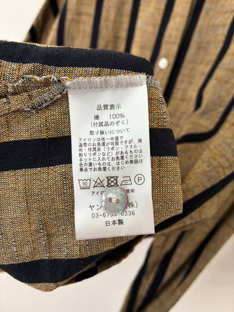 ヤンマ産業 ヤンマ 丸首ボタンシャツ ショート丈 ともえ縞