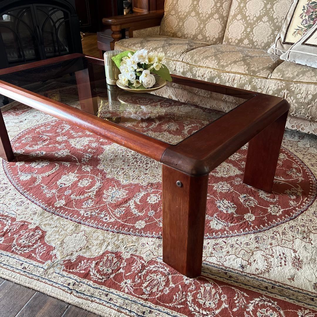 k183 マルニ木工 無垢材センターテーブル ガラストップ コーヒーテーブル