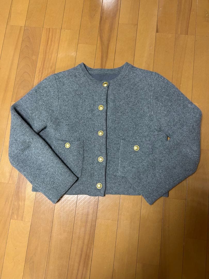 anuans ラクーンブレンドノーカラーニットジャケット