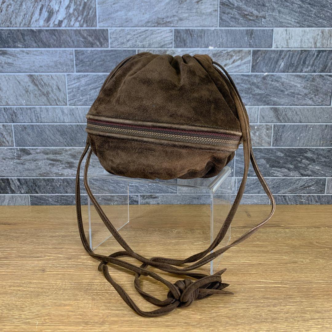 希少　オールド　LOEWE　ロエベ　スエードショルダーバッグ　ブラウン　巾着