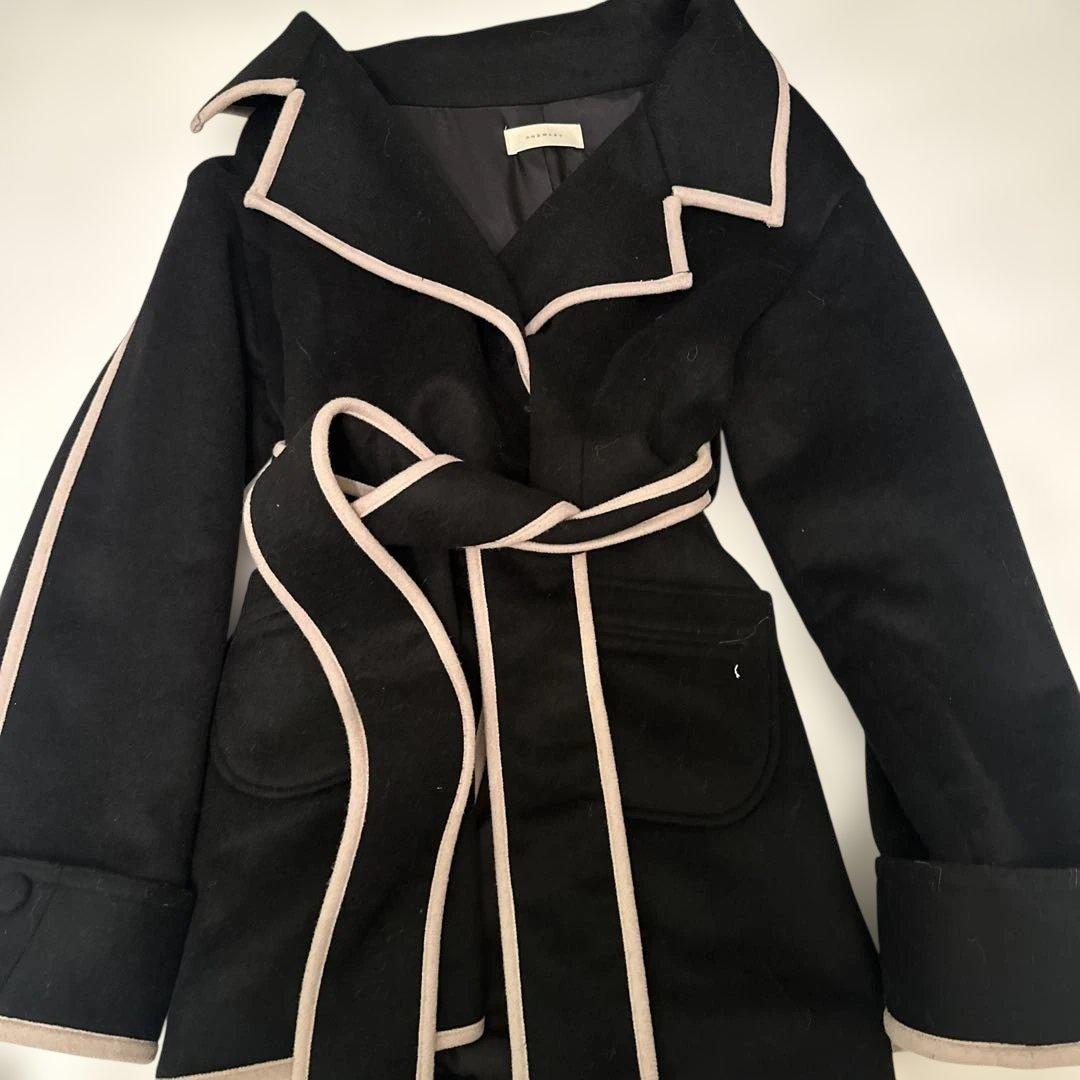 andmary黒 ベルト付きピーコート