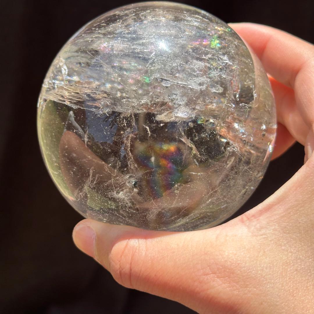 虹入り 水晶玉 【レムリアンクリスタル　スフィア】 台座付き