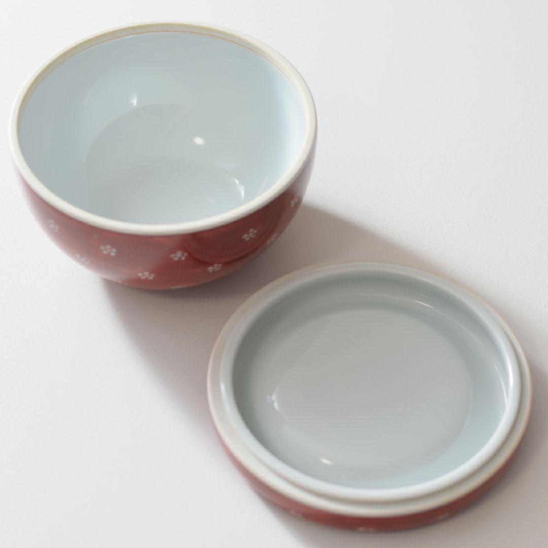 源右衛門 蓋物 赤絵梅地紋