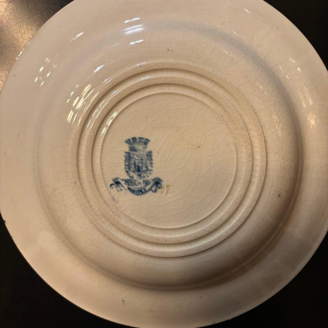 フランスアンティーク皿 3枚セット 青い花柄 チューリップ・野バラ・木ノ実