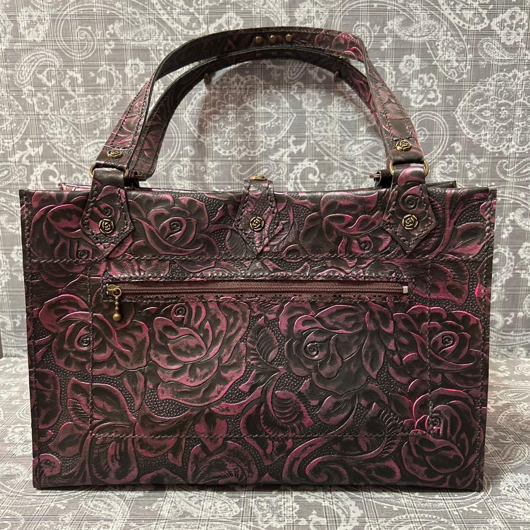 ハンドメイド♪本革薔薇トートバッグ(*^^*)ブラックキラキラピンク♪