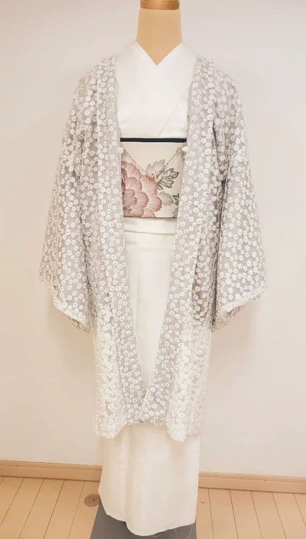 洗える色無地　花唐草地紋　オフホワイト　Lサイズ