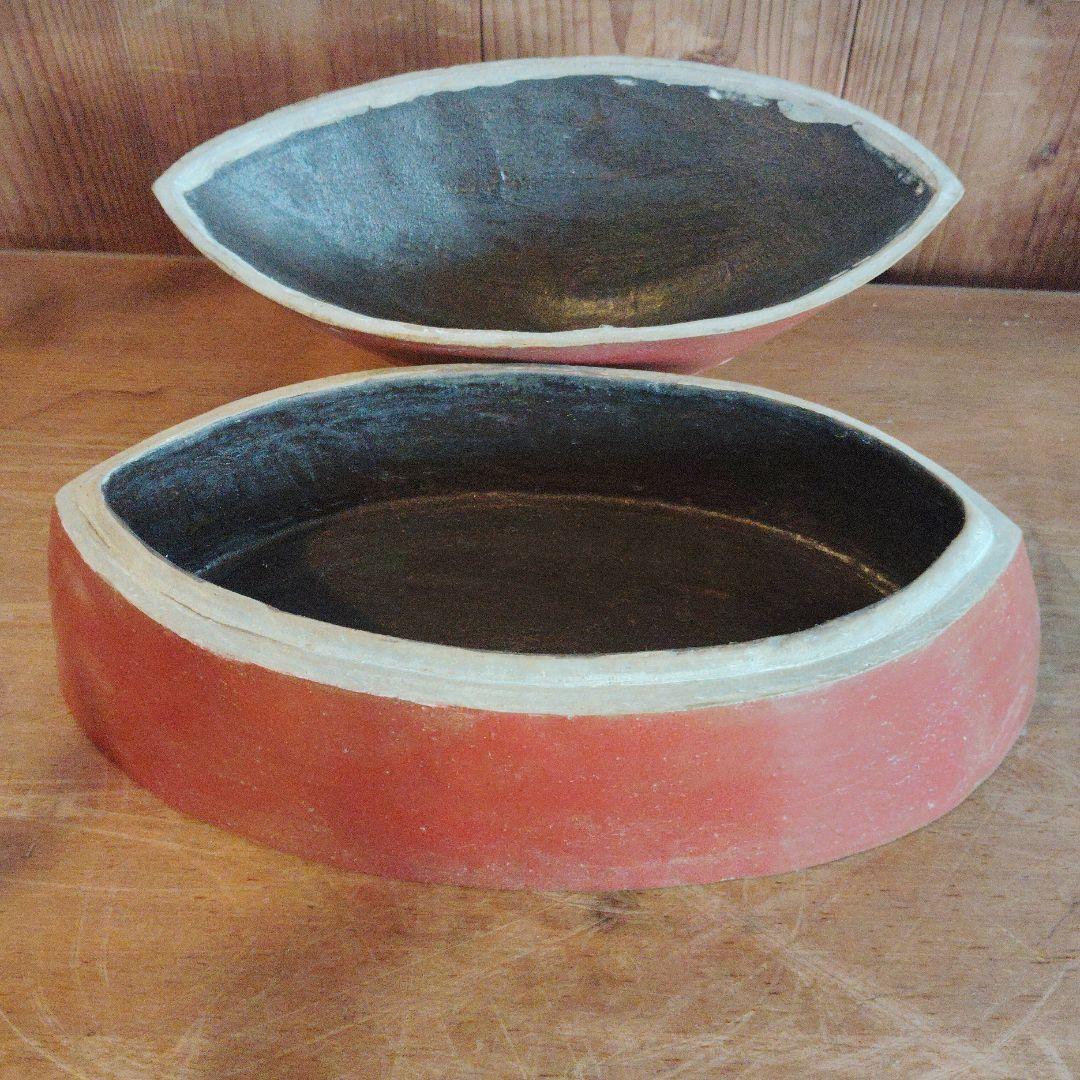 ドーム型陶器収納容器 赤と白