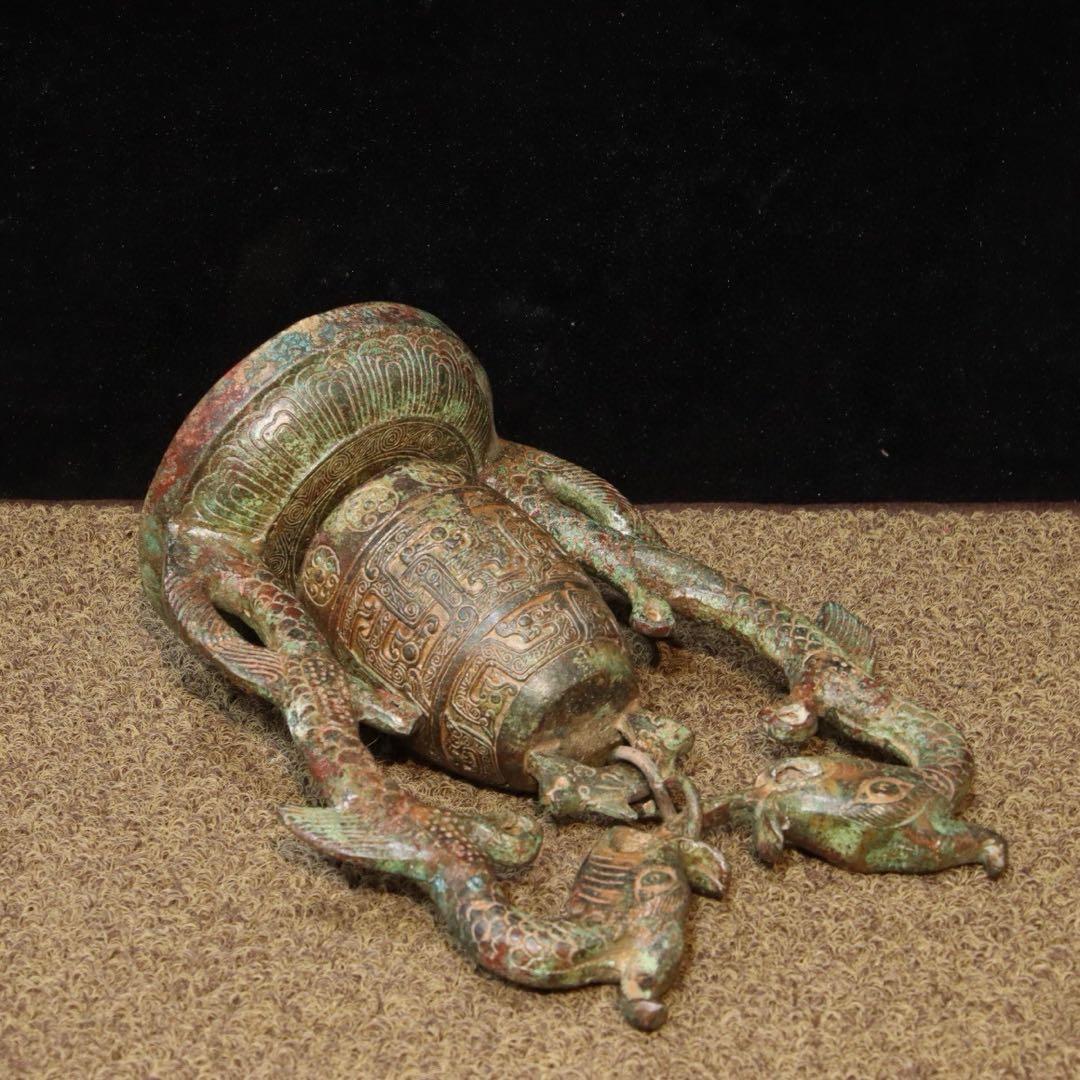 縁起物　古美術　双龍吊鐘 青銅製置物 インテリア　時代物