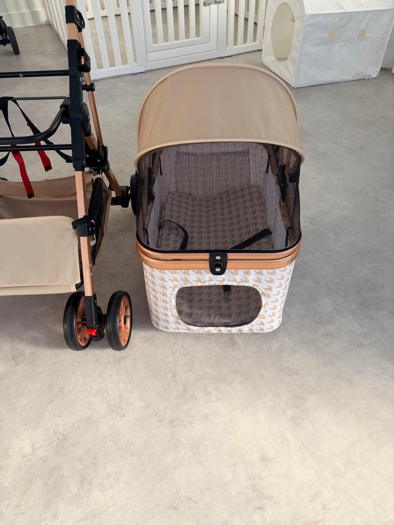 開封済　未使用　ハウンドトゥース柄 ペットカート　分離式　アルミ 20kg小型犬