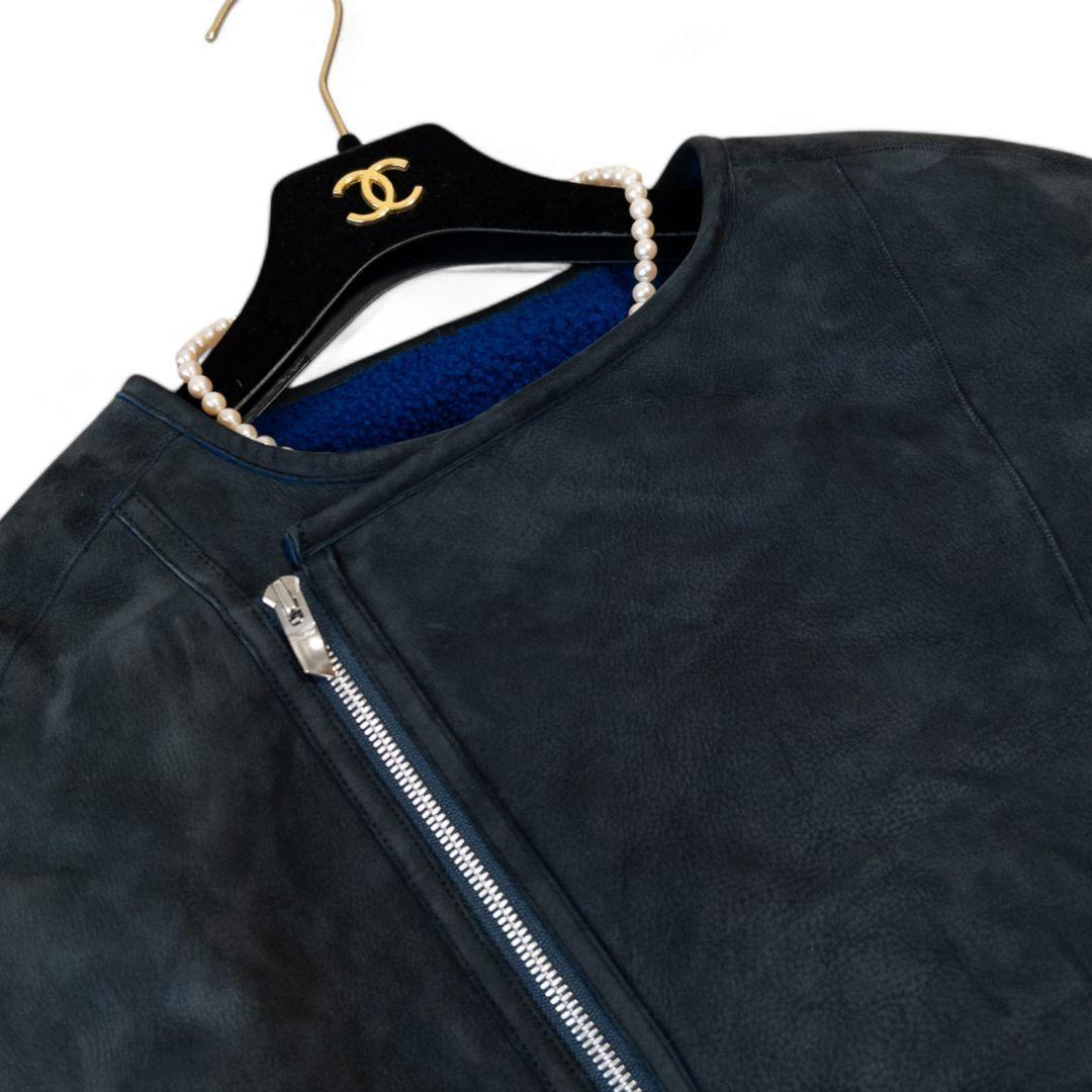 定価25万 アストラット リアルムートン ノーカラーライダースジャケット 黒 M