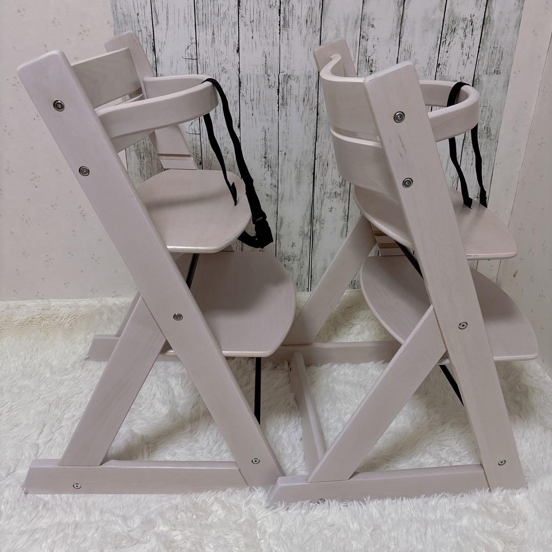 美品 アイリスオーヤマ ベビーチェア 2脚セット ハイチェア 木製 ベルト付き