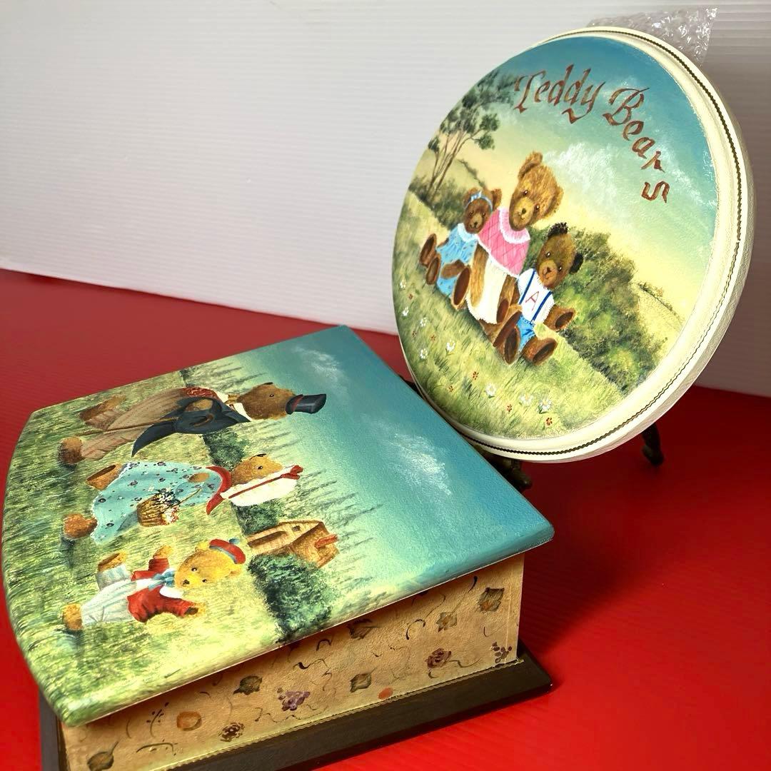 トールペイント作品　スリーベアーズのボックス　テディベア親子