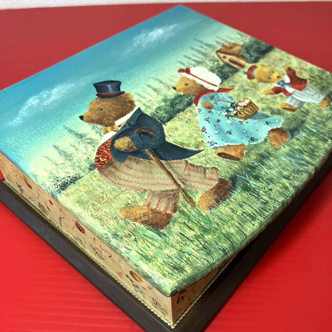 トールペイント作品　スリーベアーズのボックス　テディベア親子