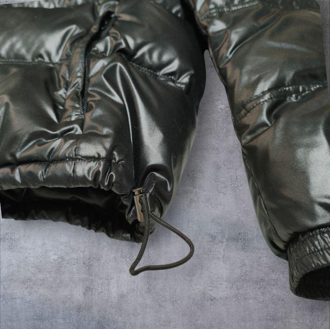 00s ファー ダウンジャケット 光沢 肉厚 ドローコード y2k お兄系 黒