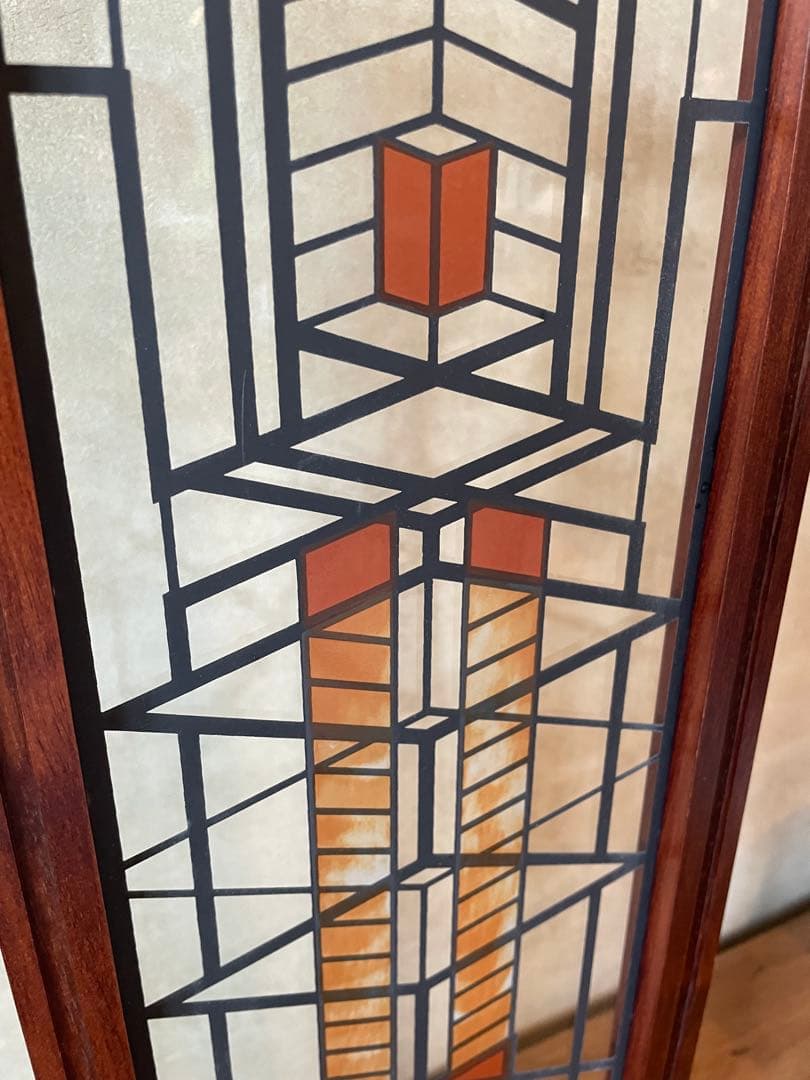 フランク・ロイド・ライト財団認定 ステンドグラス 銘板入り純正スタンド付