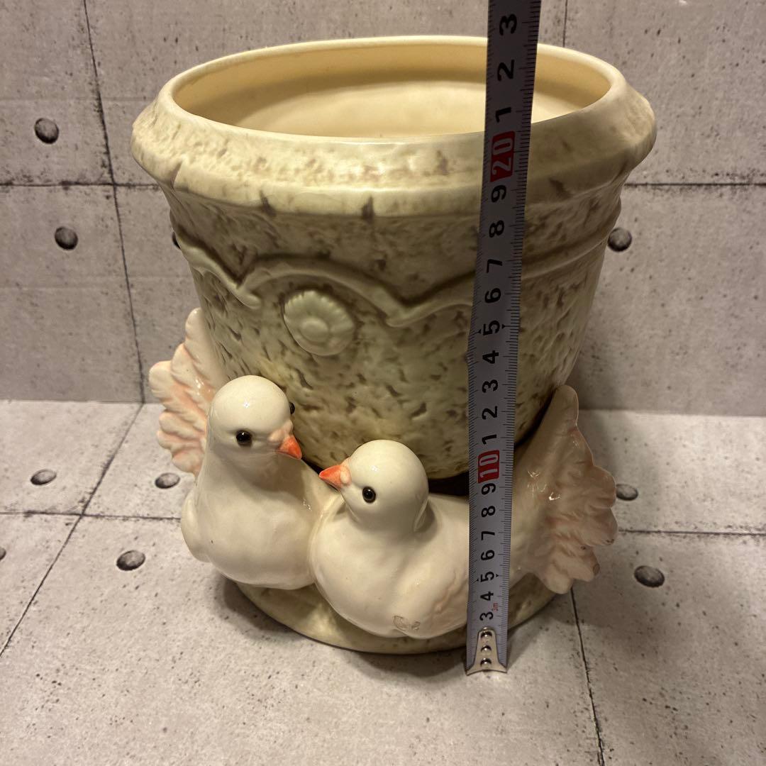 鳩の装飾付き陶器鉢　鉢カバー　ヴィンテージ