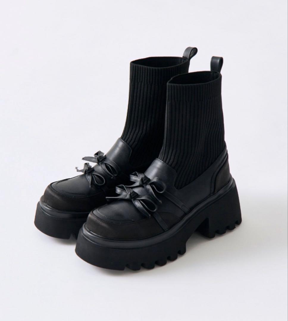 フェイクウールトレンチコート リブニットブーツ セット 即購入可