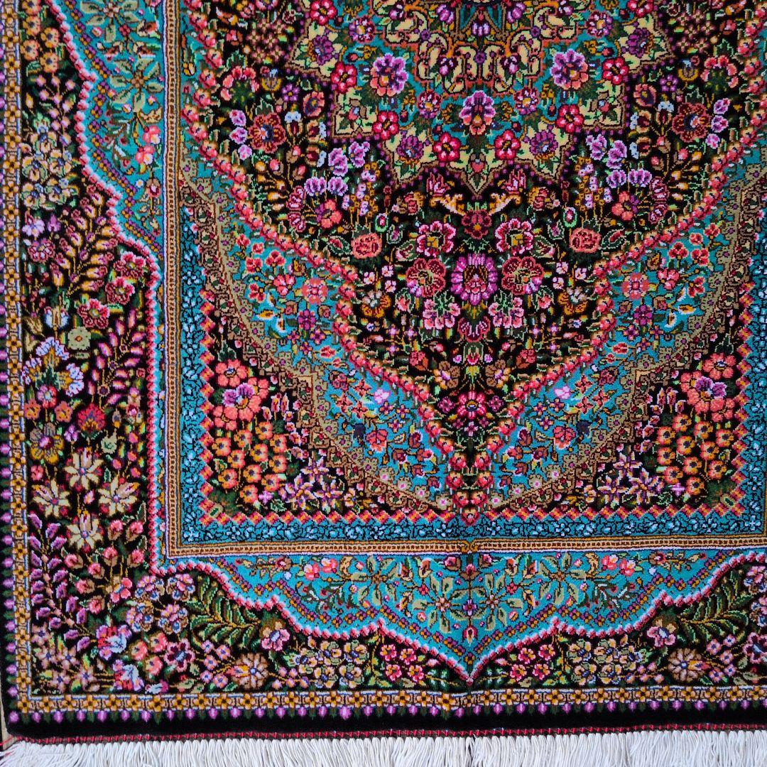 59x89cmペルシャ・クム産(29)玄関・タペストリー・絹・シルクじゅうたん